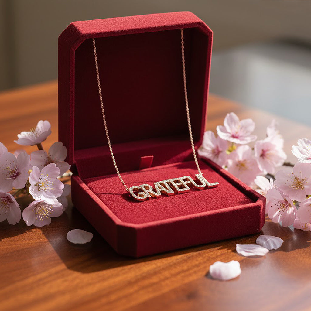 Grateful 14K Gold and Diamond Pave Name Necklace | Customizable