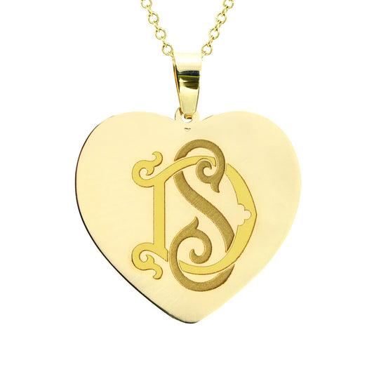 Custom Monogram Heart Pendant in 14K Solid Gold | Engravable