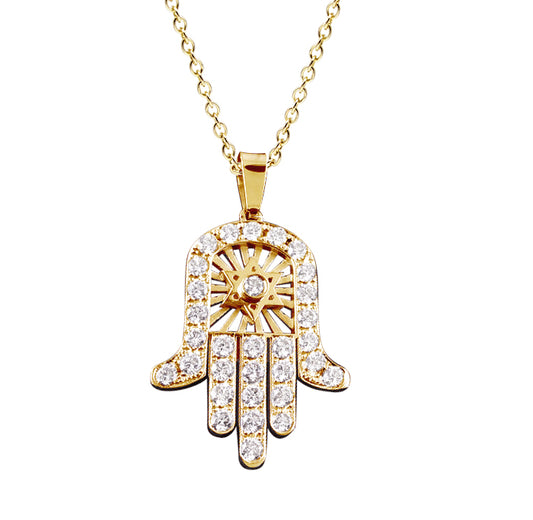 Hand of God with Star of David Pendant in Diamonds and 14K Gold