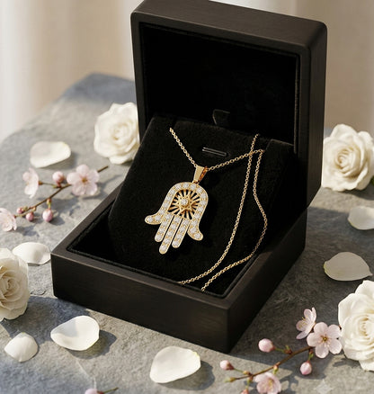 Hand of God with Star of David Pendant in Diamonds and 14K Gold