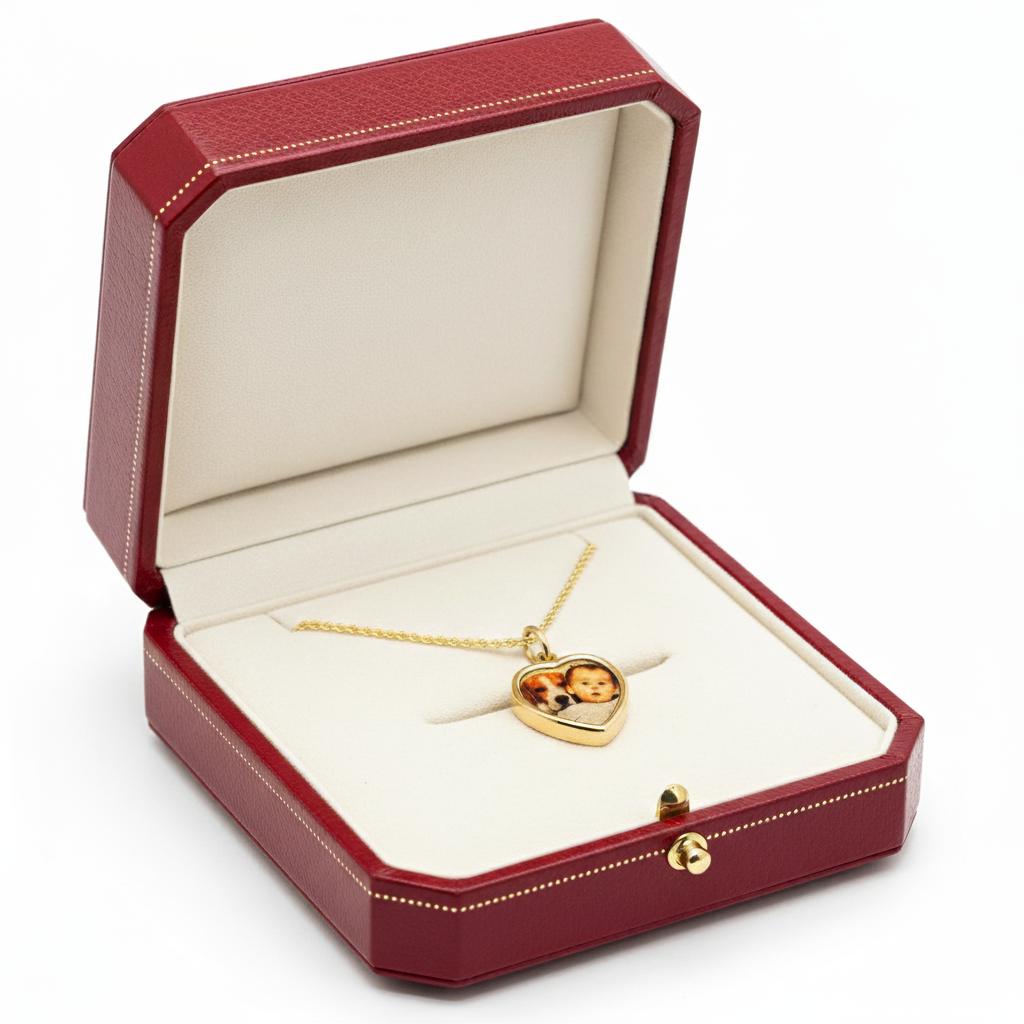 Custom Heart Photo Necklace – Personalized Picture Pendant with HD Laser Engraving & Crystal Protection - Memorial Necklace