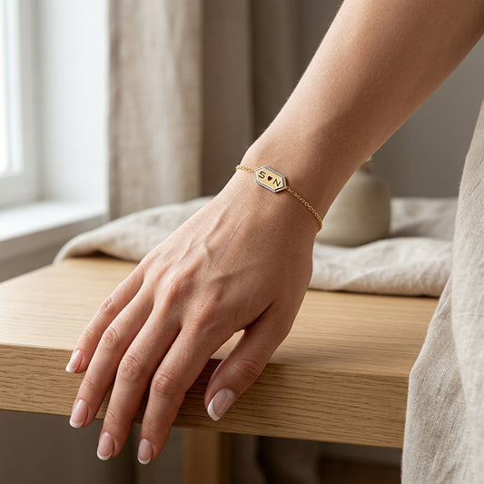 Hexagon ID Bracelet in 14K Gold and Diamonds