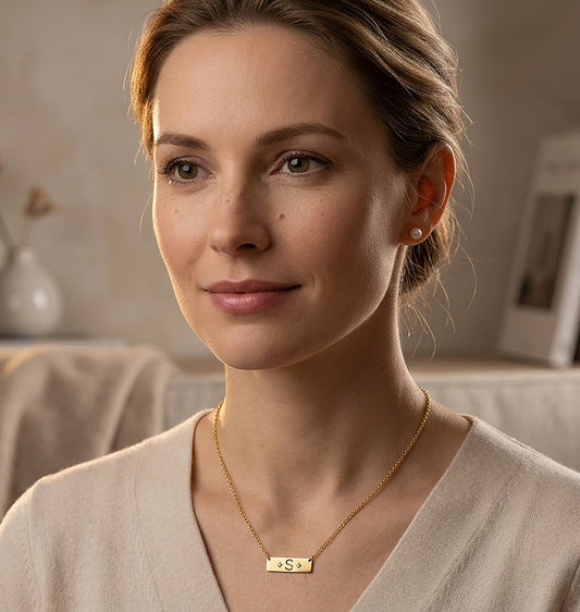 High Polished 14K Gold Bar Punch Out Initial with a Diamond on Sides. | 0.75"