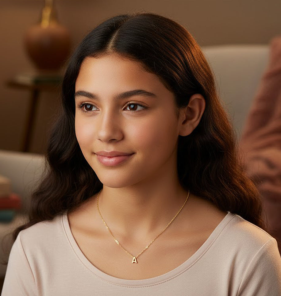 High Polished 14K Gold Mini Initial Letter Necklace - Elegant Creations NYC