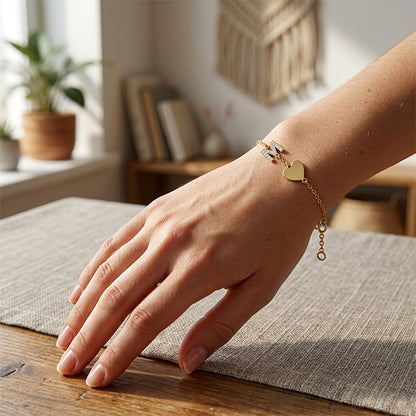 High Polished Heart and Diamond Initial Charm Bracelet in 14K Gold