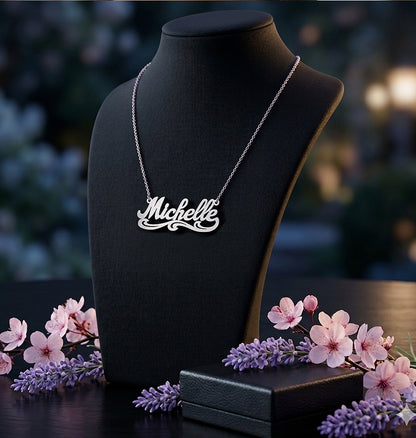 High Polished Name Plate with Florentine Finish Tails set in 14K Gold