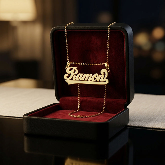 High Polished Nameplate Pendant in 14K Gold