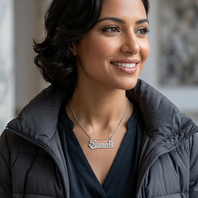 High Polished Nameplate Pendant in Sterling Silver
