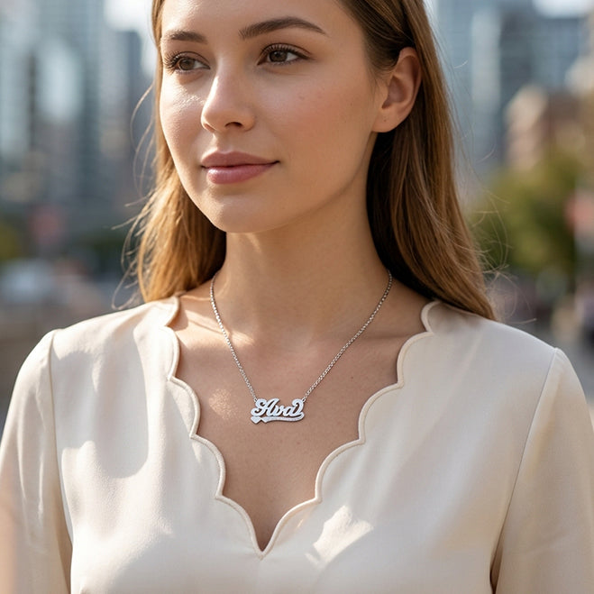 High Polished Sterling Silver Nameplate Necklace