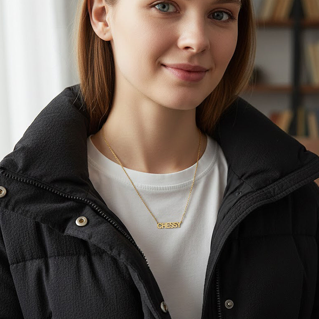 High Polish Name Pendant in 14K Gold with Chain Included