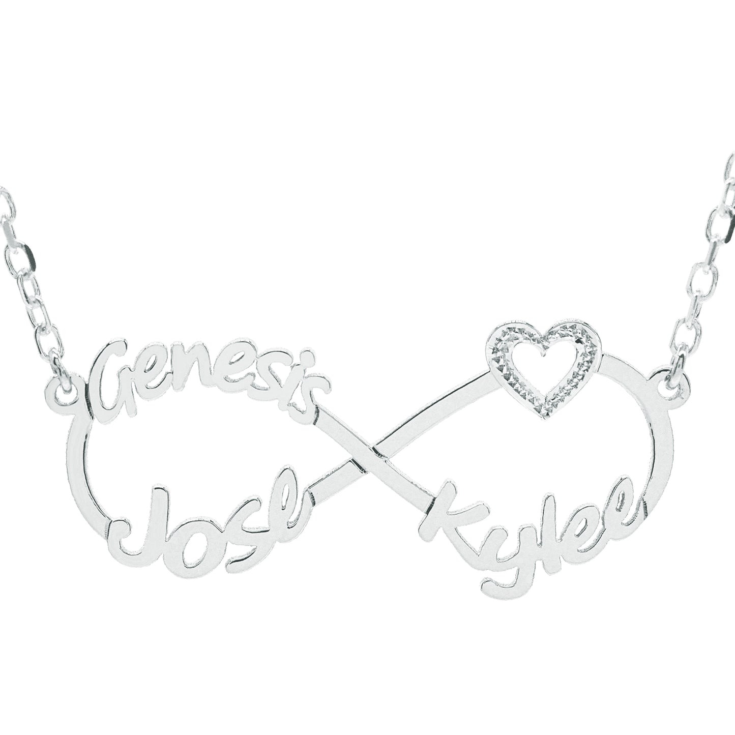 14K Gold Open Heart and Infinity Charm Necklace with 3 Custom Names