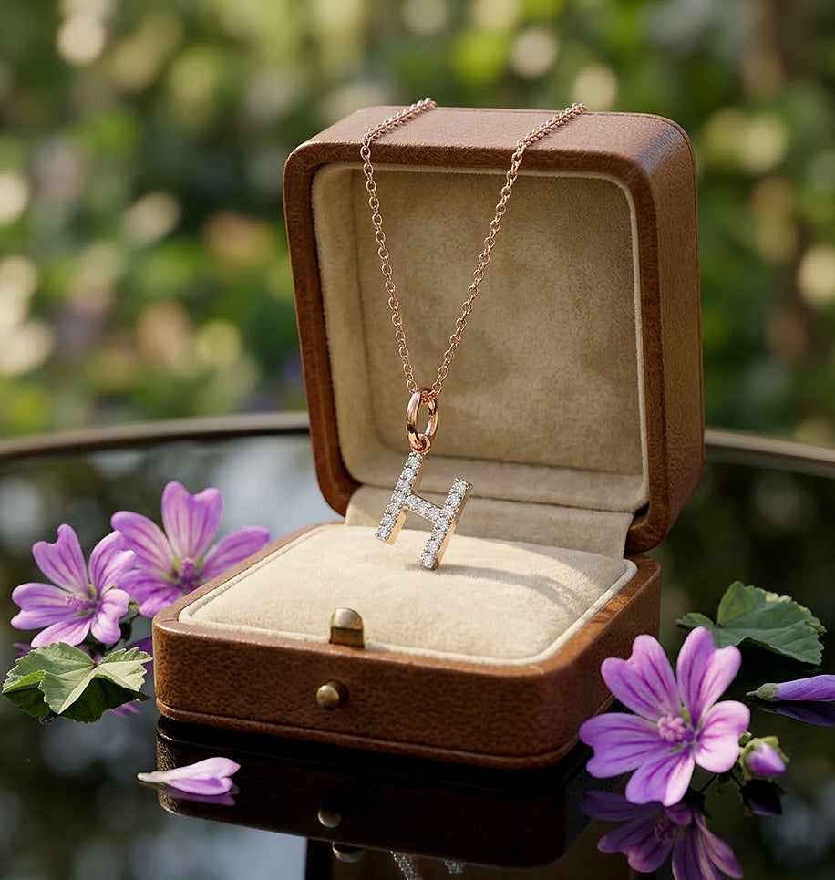 Initial Charm Pendant in Genuine Diamonds and 14K Gold | 8mm