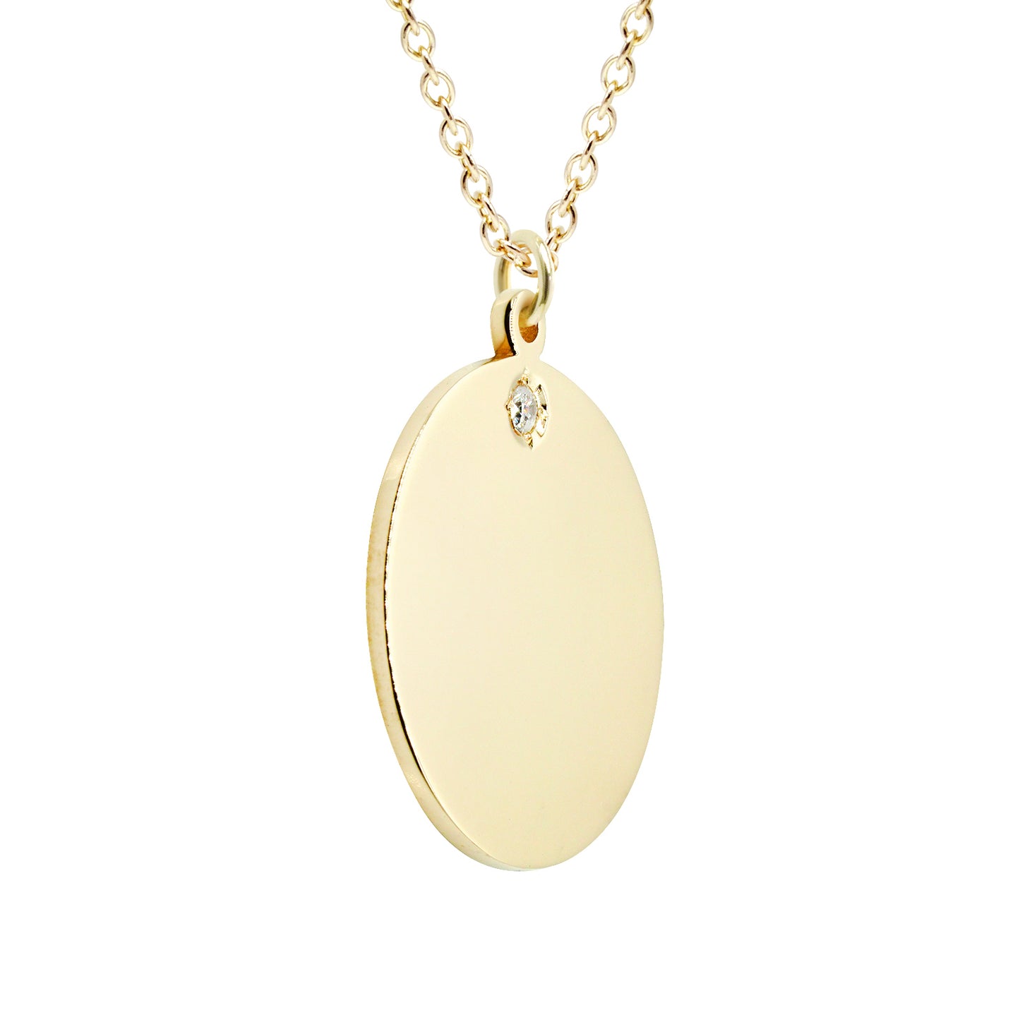 High Polish 14K Gold Engravable Disk with Accent Diamond