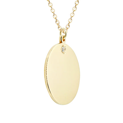 High Polish 14K Gold Engravable Disk with Accent Diamond