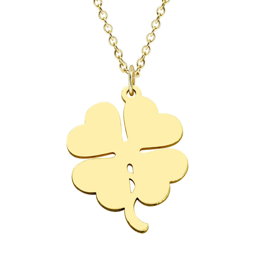 14K Gold Engravable Four Leaf Clover Pendant Charm with Gold Chain