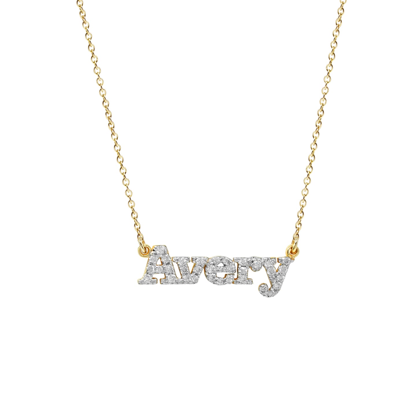 Personalized 14K Gold and Pave Diamonds Block Text