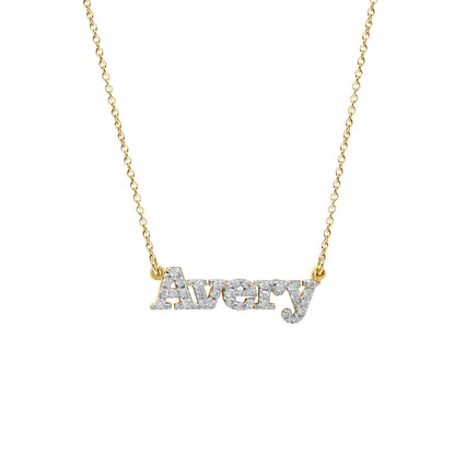 Personalized 14K Gold and Pave Diamonds Block Text