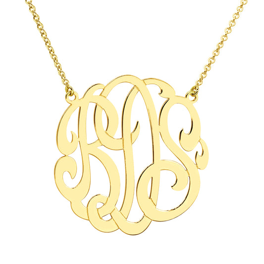 Personalized 1.25" 14k Gold Script Monogram Necklace