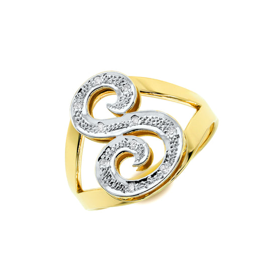 Monogram Ring with Diamonds and 14K Gold | Script Initial