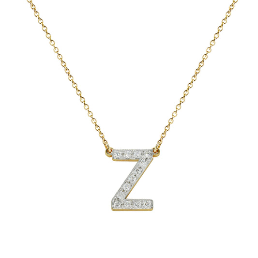 14K Gold and Diamond Pave Initial Necklace | 12mm