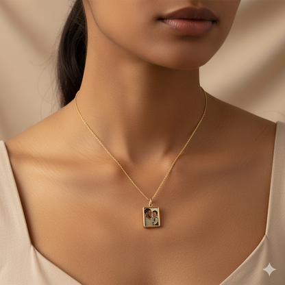 Custom Rectangle Photo Necklace – Personalized Picture Pendant with HD Laser Engraving & Crystal Protection - Memorial Necklace