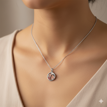 Custom Round Photo Necklace – Personalized Picture Pendant with HD Laser Engraving & Crystal Protection - Memorial Necklace