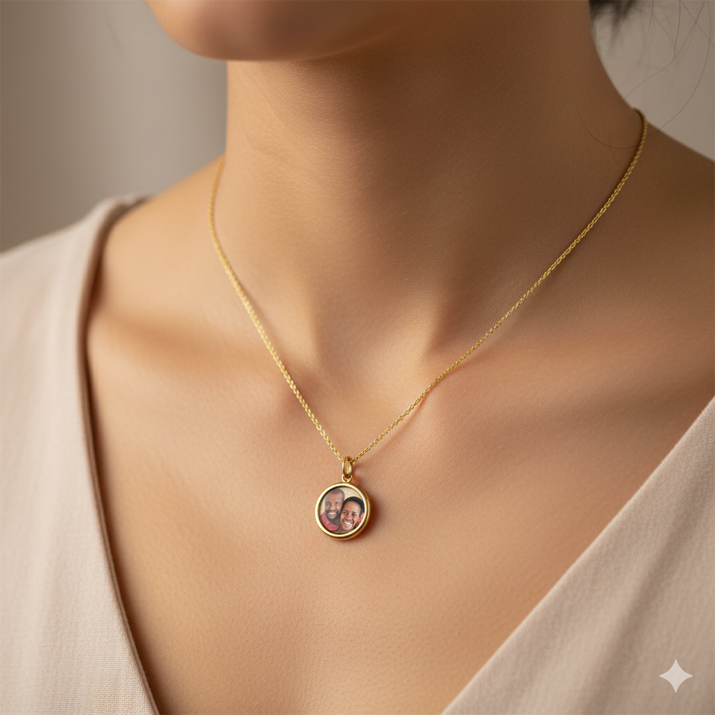 Custom Round Photo Necklace – Personalized Picture Pendant with HD Laser Engraving & Crystal Protection - Memorial Necklace