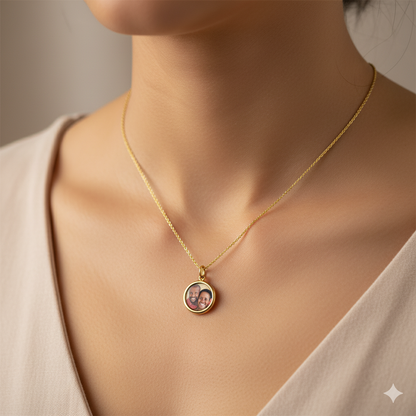 Custom Round Photo Necklace – Personalized Picture Pendant with HD Laser Engraving & Crystal Protection - Memorial Necklace