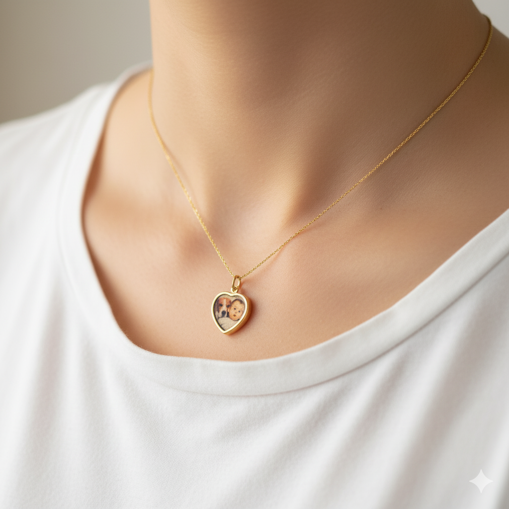 Custom Heart Photo Necklace – Personalized Picture Pendant with HD Laser Engraving & Crystal Protection - Memorial Necklace