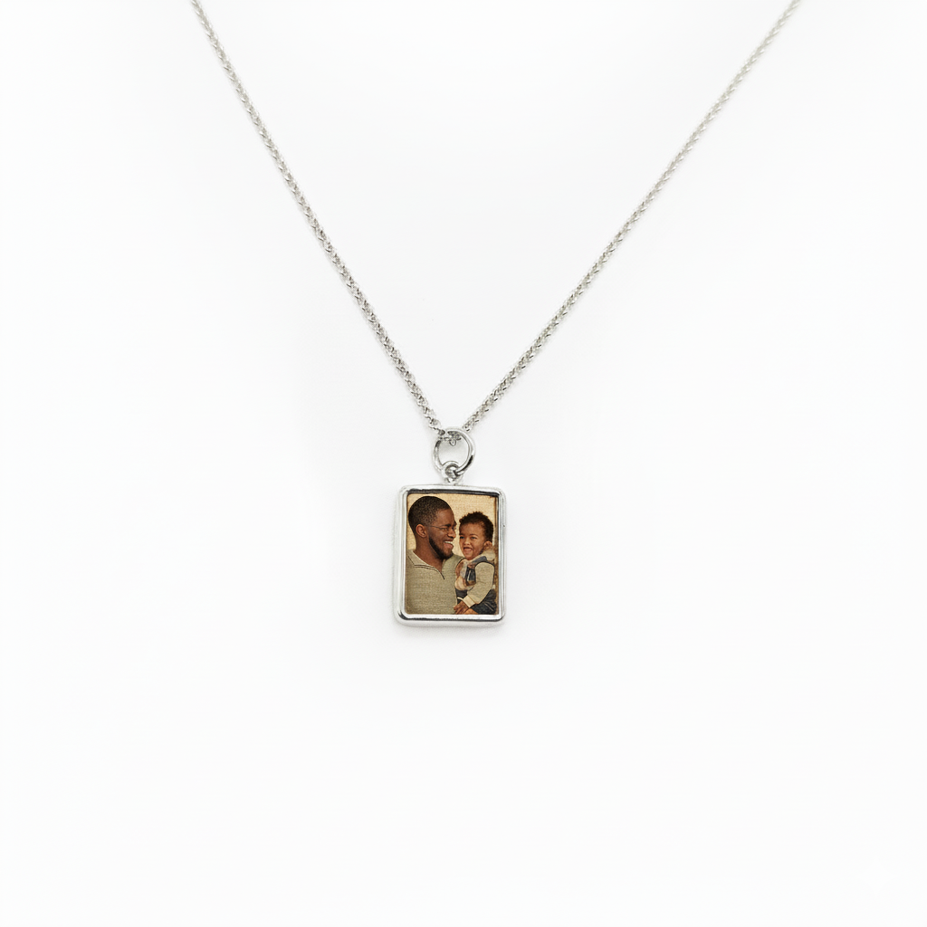 Custom Rectangle Photo Necklace – Personalized Picture Pendant with HD Laser Engraving & Crystal Protection - Memorial Necklace