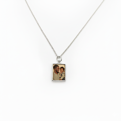 Custom Rectangle Photo Necklace – Personalized Picture Pendant with HD Laser Engraving & Crystal Protection - Memorial Necklace