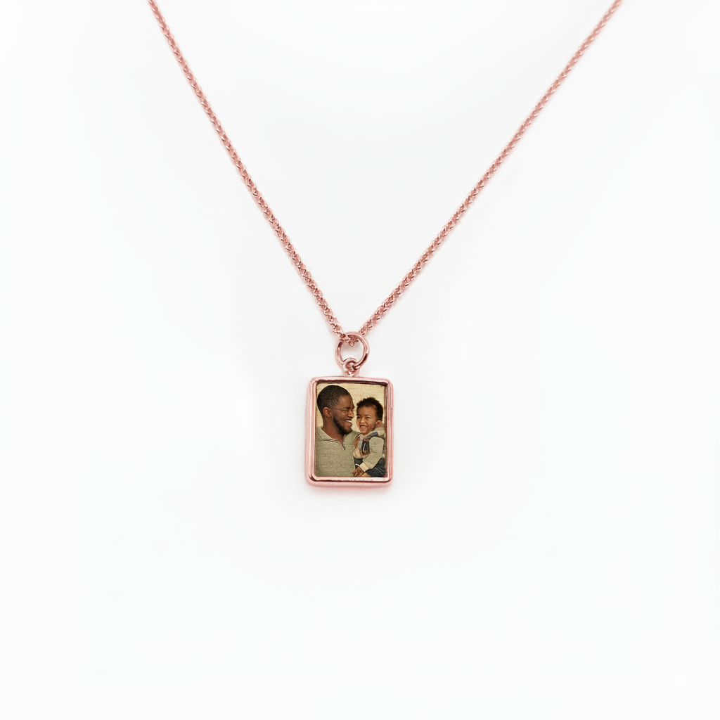 Custom Rectangle Photo Necklace – Personalized Picture Pendant with HD Laser Engraving & Crystal Protection - Memorial Necklace
