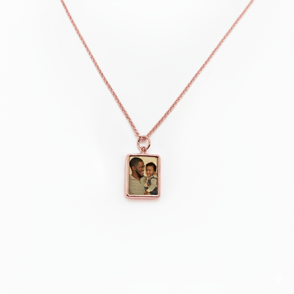 Custom Rectangle Photo Necklace – Personalized Picture Pendant with HD Laser Engraving & Crystal Protection - Memorial Necklace