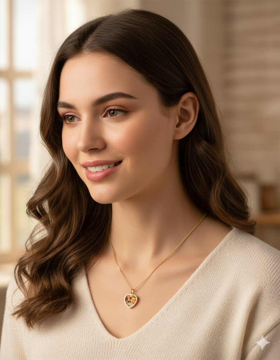 Custom Heart Photo Necklace – Personalized Picture Pendant with HD Laser Engraving & Crystal Protection - Memorial Necklace