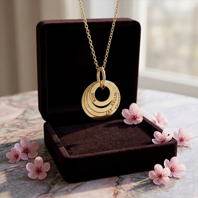 Multiple Name and Multiple Disc Pendant in High Polish 14K Gold