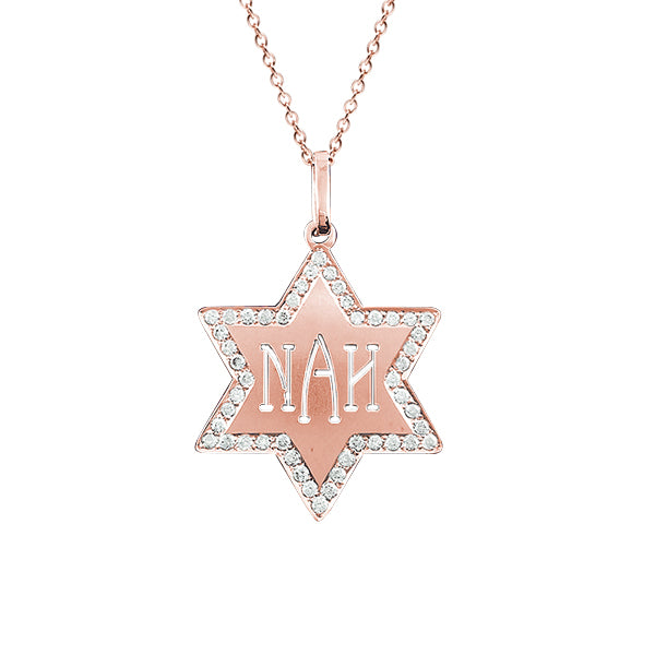 Custom Necklace with Monogram Pendant of Star of David in 14K Gold and Diamonds