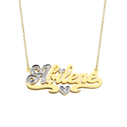 Custom 14K Gold Name Plate Necklace with Diamonds | Double Plate