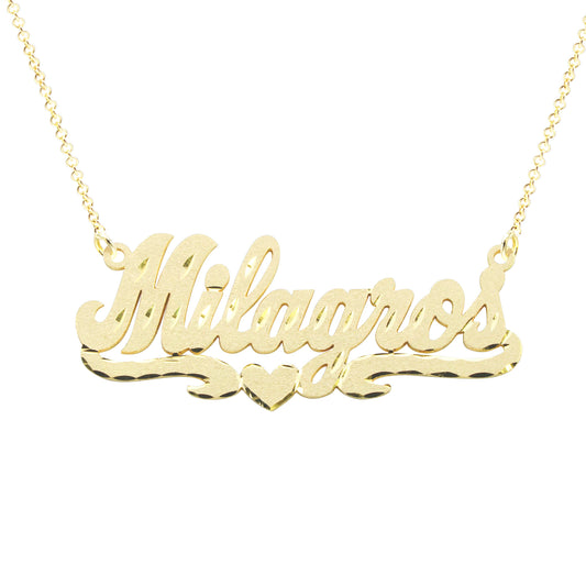 Personalized 14K Gold Name Plate Necklace | Florentine Finish