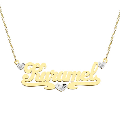 Custom14kt. Gold and Diamond Nameplate Necklace with Heart Flourish with Cable Chain