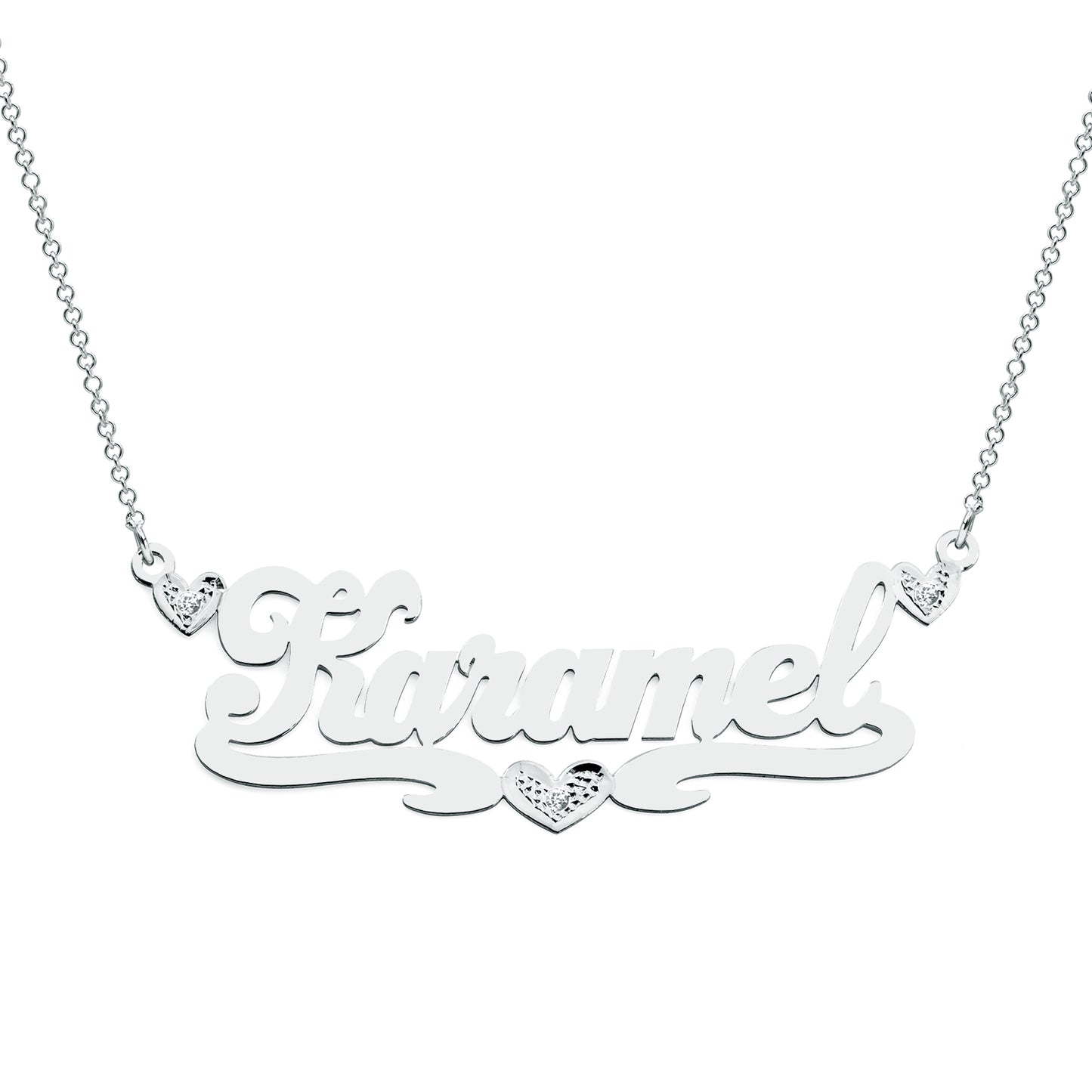 Custom14kt. Gold and Diamond Nameplate Necklace with Heart Flourish with Cable Chain