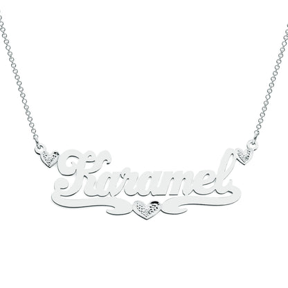 Custom14kt. Gold and Diamond Nameplate Necklace with Heart Flourish with Cable Chain