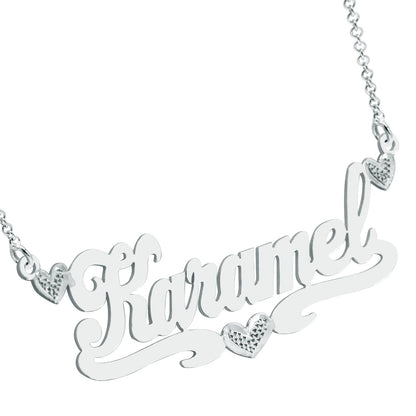 Custom14kt. Gold and Diamond Nameplate Necklace with Heart Flourish with Cable Chain