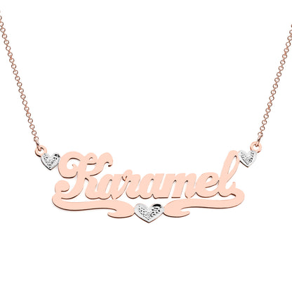 Custom14kt. Gold and Diamond Nameplate Necklace with Heart Flourish with Cable Chain