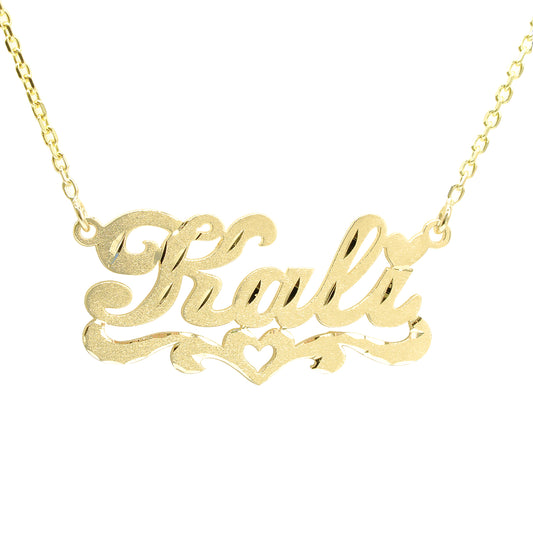 Personalized 14kt. Gold Nameplate Necklace with Heart Flourish
