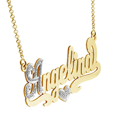 Heart Nameplate in High Polished 14K Gold with Rhodium Sparkles