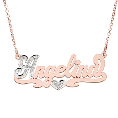 Heart Nameplate in High Polished 14K Gold with Rhodium Sparkles