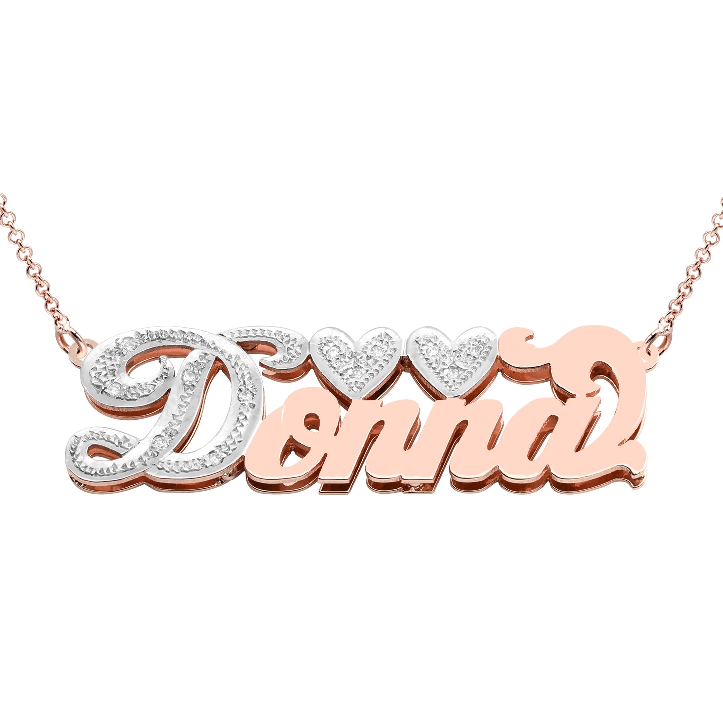 Personalized 14kt. Gold and Diamond Initialed Name Necklace | Double Heart