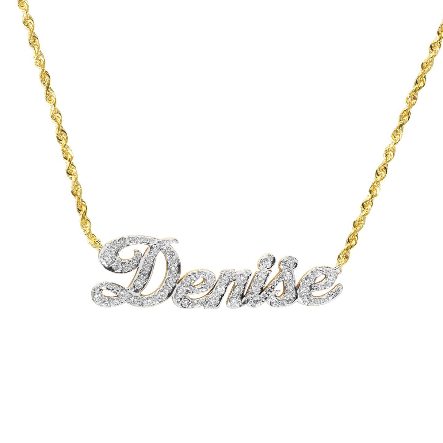 Personalized 14K Gold and Full Diamonds Name Plate | Rope Chain
