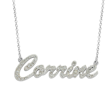 Personalized All Diamonds and 14kt. Gold Script Nameplate Necklace