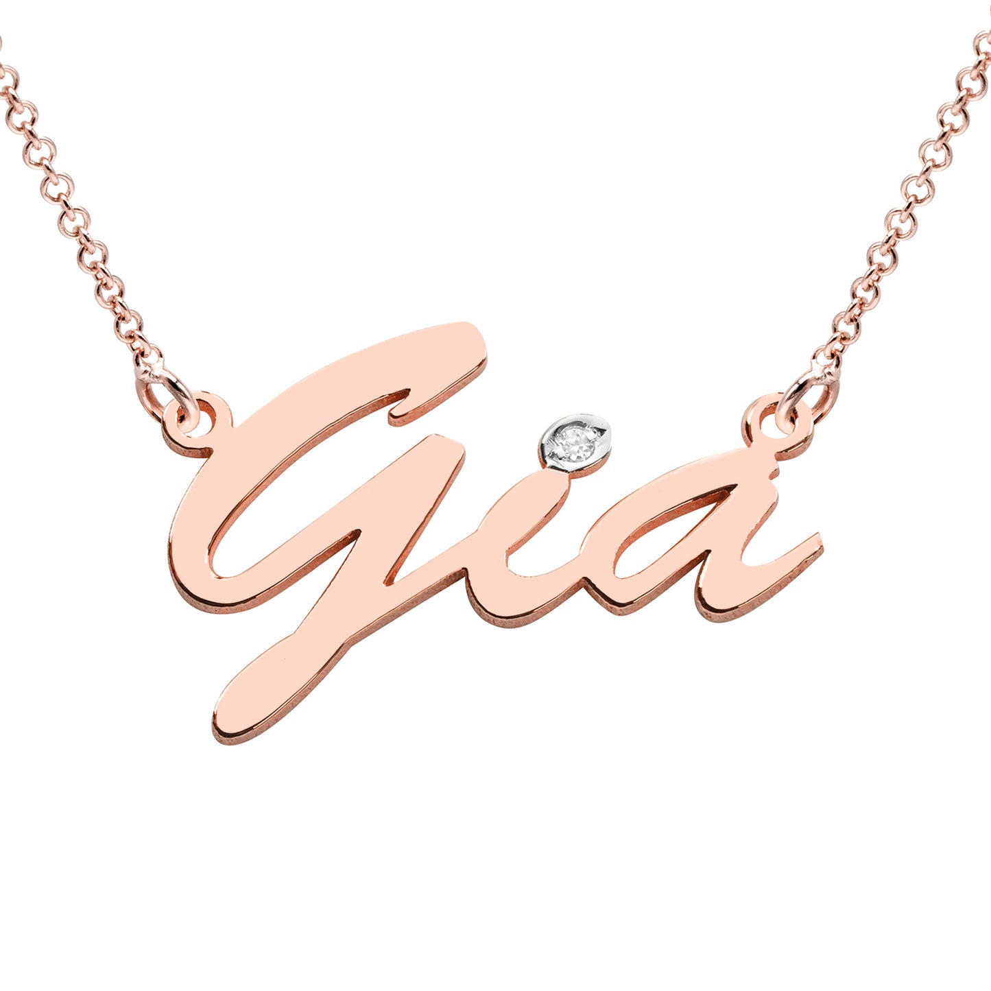 Custom 14K Gold and Diamond Name Necklace with Script Text